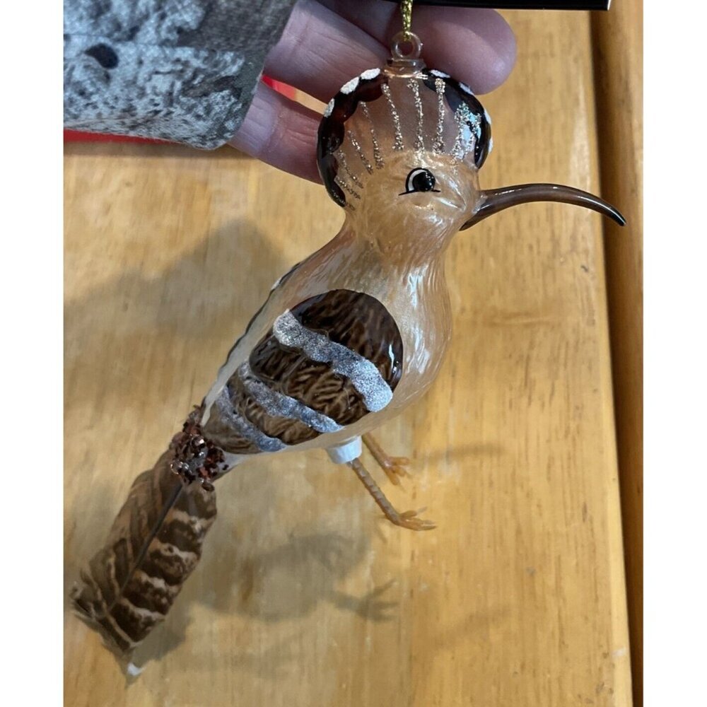 Robert Stanley Hoopoe Bird Glass Christmas Tree Ornament Brown Woodpecker NEW